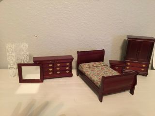 Vintage Miniature Doll House Wood Furniture Six (6) Piece Set