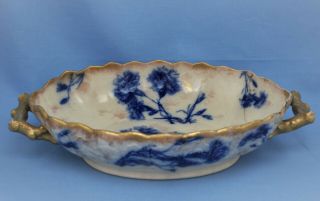 Antique W.  A.  A & C.  Trademark England Flow Blue Stoneware Oval Handled Bowl