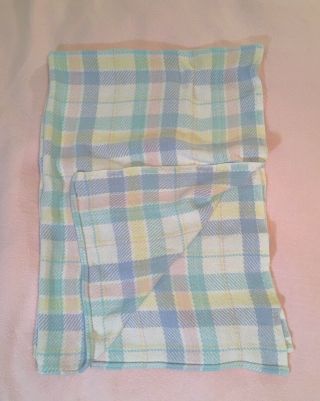 Vtg Gerbers Baby Blanket Open Waffle Weave 100 Cotton Pastel Plaid Rare