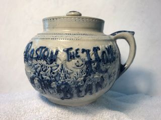 Antique Blue & White Stoneware Bean Crock Jar Pitcher White’s Utica