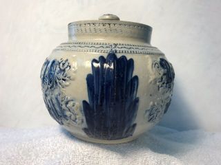 Antique Blue & White Stoneware Bean Crock Jar Pitcher WHITE’S UTICA 2