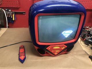 Rare Superman Kids Station Toys 13” Crt Television With Built In Dvd Player