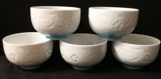 5 Vintage Asian Ceramic Rice Bowls Unknown Asian Mark Transparent Flowers