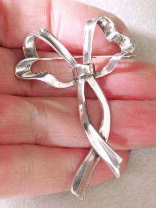 Feminine Sterling Silver Ribbon Brooch,  Vintage/antique,  2 1/8 ",  6gr