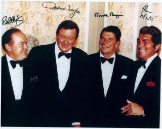 Rare Still Signed Dean Martin Bob Hope John Wayne Ronald Reagan