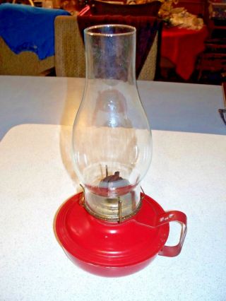 Antique Kerosene Oil Lamp Vintage Antique Red Metal With Glass Flue