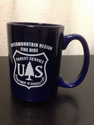 Rare Us Forest Service Fire Hire Department Of Agriculture Coffee Mug Cup Blue