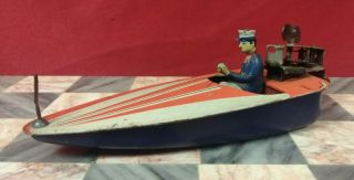 Rare Antique German Tin Litho Marked Cko 336 Penny Toy Wind - Up Boat