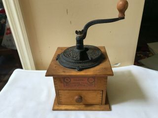 Antique Wood With Cast Iron Coffee Grinder Colonial Coffee Mill 1147