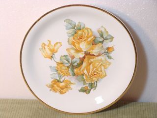 Antique Very Rare Thompson Glenwood 10 1/2 " Yellow Rose Plate W/ Gold Trim Old