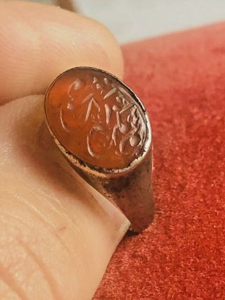 Antique Ottoman Turkish / Islamic Silver Ring Carnelian Seal Ring Rare 1850s
