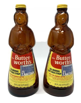 Rare Vintage Mrs.  Butterworth’s Syrup Amber Glass Bottles W/ Labels