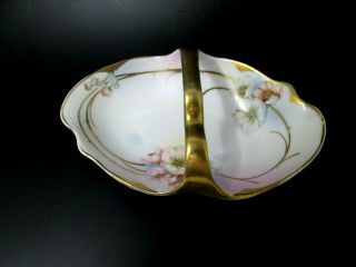 Antique Prussia Royal Rudolstadt Oval Handled Candy/nut Dish Pink Floral Gold