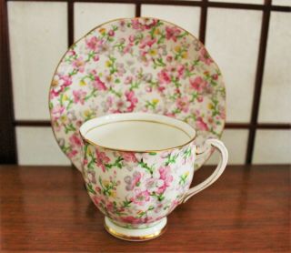 Royal Standard Teacup And Saucer May Medley Pink Chintz Pattern Floral