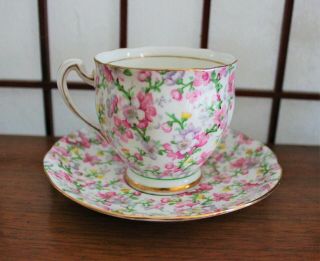 ROYAL STANDARD teacup and saucer May Medley Pink CHINTZ pattern floral 2