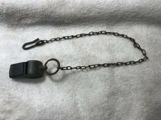 Antique Metal Whistle With Wood Ball On A Chain Police