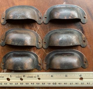 6 Vintage Industrial Cabinet Bin Drawer Pulls Cup Style 3.  25”