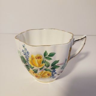 Vintage Royal Windsor Fine Bone China Teacup Yellow Blue Floral Design Gold Gild 3