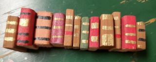 Dollhouse Miniature Set Of 12 Books Vintage Handmade Wood Tile