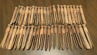 45 Vintage Wooden Clothes Pins Round Head Flat Top 4 - 1/2 " Long Patina