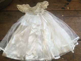 Vintage Doll Wedding Bridal Gown Dress Ivory Tulle Satin Lace Ribbon Flower