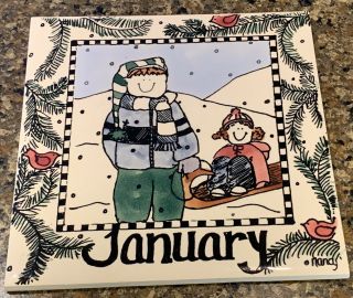 H & R Johnson Ceramic 6 Inch Calendar January Vg Cond.