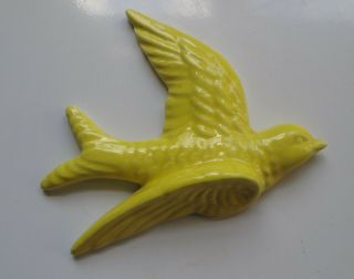 3 WALL BIRDS Swallows Vintage style Flying Ceramic Yellow Teal White Retro Gift 2