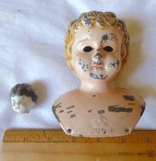 Antique German Tin Doll Head,  Small Glazed Ceramic Head