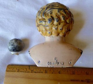 Antique German tin doll head,  small glazed ceramic head 2