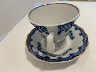 Vintage Ukraine Korosten Porcelain Blue with Gold Trim Tea Cup and Saucer 3