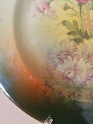 ANTIQUE BAVARIA HAND PAINTED DAISY FLOWERS PALE GREEN YELLOW W GOLD TRIM PLATE 3