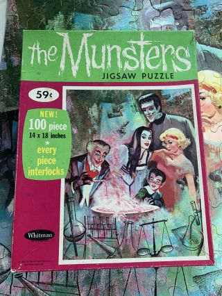 Rare Vintage Munsters 100 Pc Jigsaw Puzzle Of Grandpa Inlaboratory Complete 1965