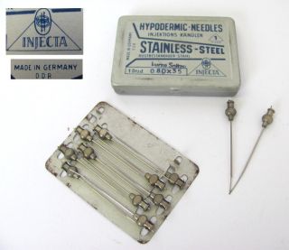 1950s Vintagegerman Ddr Medical Tin Box Set Of 12 Hypodermic Needles