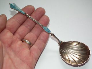 V Rare,  1896 David Andersen Norway Sterling Silver Gilt & Enamel Serving Spoon