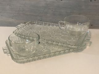 Set Of 2 | Vintage Glass Snack Trays With Cups