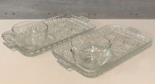 Set Of 2 | Vintage Glass Snack Trays with Cups 2