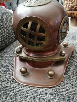 Vintage Copper & Brass Diving Helmet Ornament,  6 1/2 X 7 X 7.  5 "