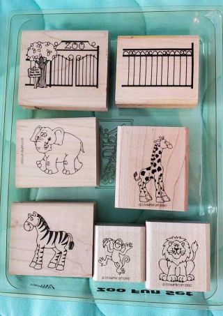 Stampin Up Zoo Fun Set Wood Mounted Stamp Set (rare Find) 7 Piece Set