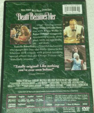 Death Becomes Her DVD Bruce Willis,  Meryl Streep,  Goldie Hawn RARE oop 2