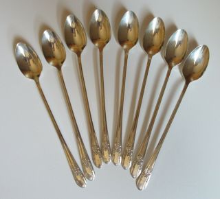 Wm Rogers Mfg Co Extra Plate 8 Iced Tea Spoons,  Reflection Pattern,  Silverplate