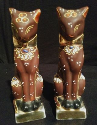 Vintage Ceramic Hand Painted Made In Japan Marked Cat Figurines 4 " Tall