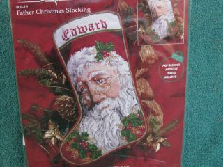 Rare Vintage 1996 Janlynn Father Christmas Needlepoint Stocking Kit -