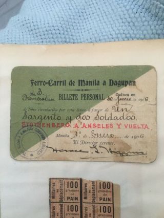 Rare 1906 Ferry - Carril Manila Dagupan Signed Stamp Railroad Ticket
