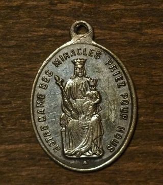 Antique Religious Silvered Medal Pendant Saint Omer - Our Lady Of Miracles