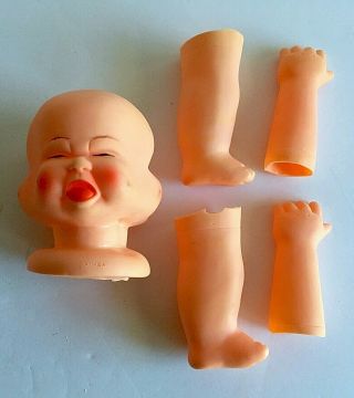 Vintage Rubber 3 - Faced Baby Doll Head Plus Legs And Arms