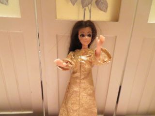 Topper Vintage Dawn Doll Angie Brunette Glimmer Gold Dress - 6 "