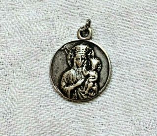 Antique Sterling Silver Charm Necklace Pendant Virgin Mary Jesus Small Medal