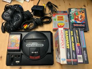 Sega Genesis Console Bundle,  Controller,  Cables,  And 7 Games Two Rare