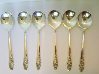 Oneida Community Silver Plate Flatware Evening Star Set Of 6 Soup Spoons Floral