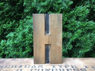 Large 6” Antique Vintage Alphabet Letter H Wood Letterpress Printing Type Block